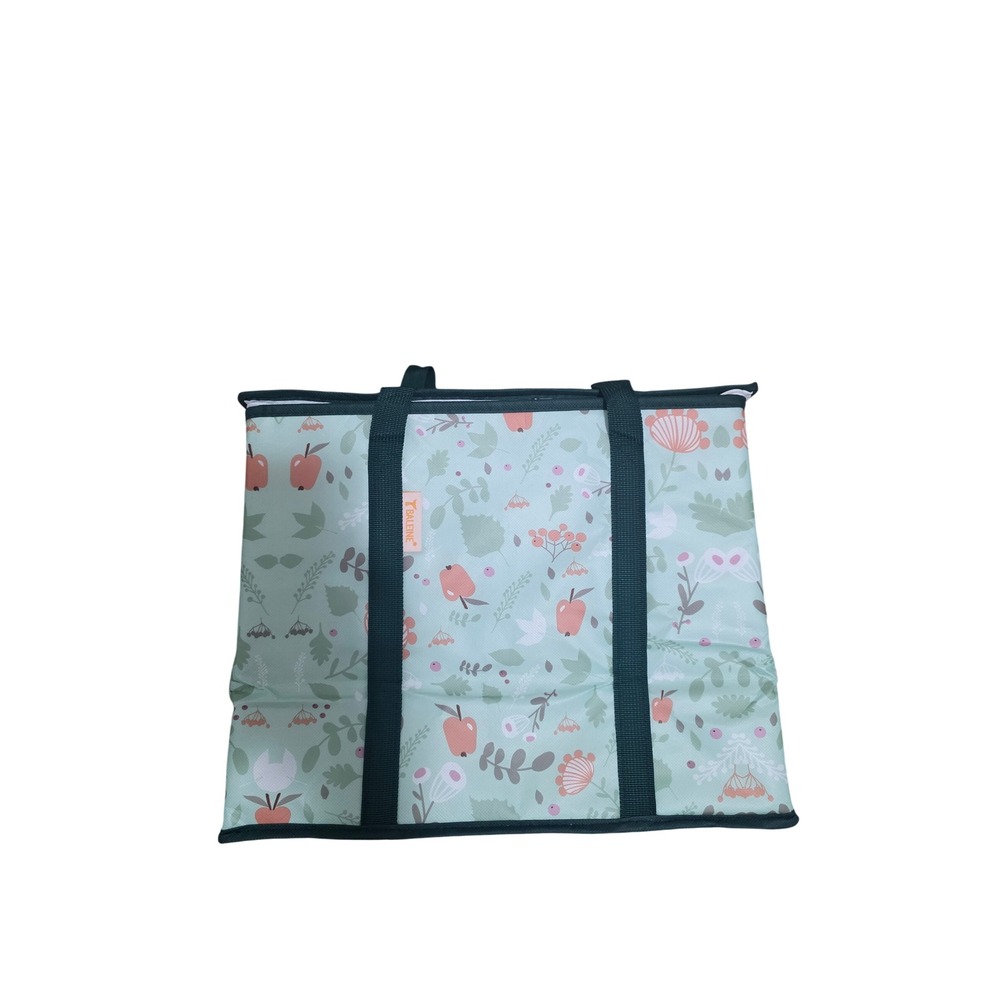 Baleine Insulated Grocery Bag Botanical Apple Print Reusable Thermal Tote Green
